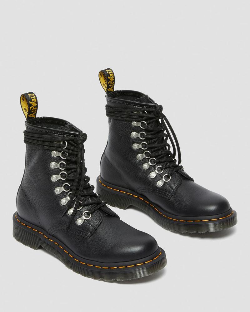 Black Women's Dr Martens 1460 Laced Virginia Leather Lace Up Boots | CA 168QMA